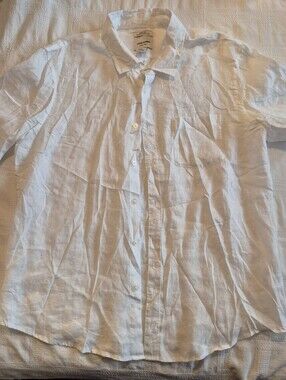 Thom Aaron men's XXL white 100% linen short sleeve button up shirt NWOT